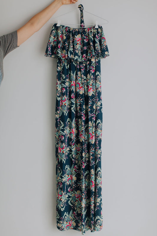 Imogen Maxi Dress Portrait Frill Teal Rayon Occasional Breastfeeding
