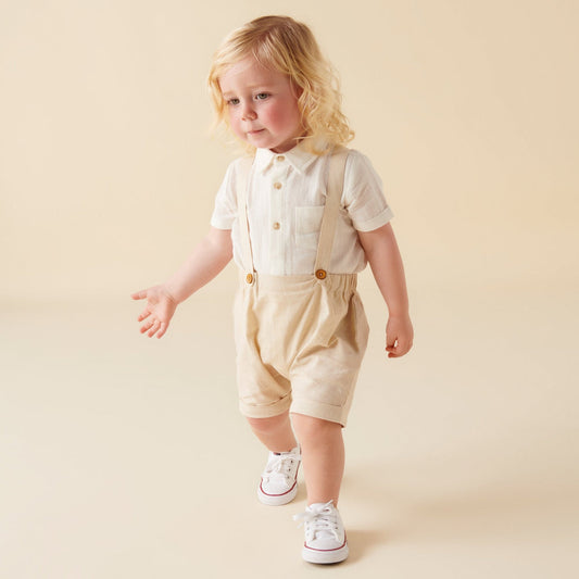 Finley Linen Suspender Shorts - Sand